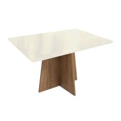 Mesa p/ Cozinha Lótus c/ Tampo Madeirado c/ Vidro 80x120cm Nogueira/Off White/Vidro Off White - Kappesberg