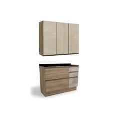 Cozinha Modulada Completa Maxxi 3 Peças (1Aéreo+1Balcão+1Complemento) C3P13 Nogal/Preto - Kappesberg