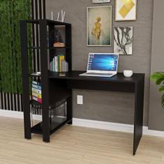 Mesa Escritório Escrivaninha 1,20m com Prateleiras Preto