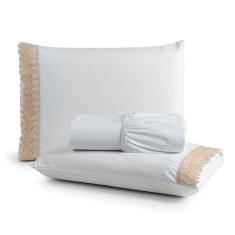 Jogo De Lençol Rubi Casal 3 Pçs 100% Algodão 200 Fios Ponto Palito Bordado - Branco