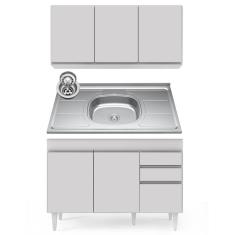 Armário Aéreo Virgínia E Balcão Com Pia 120cm Michigan Branco - Lumil Móveis