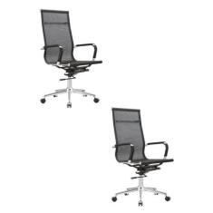 Kit 2 Cadeiras Escritório Presidente Giratória Aço Cromado Sidney - Fr