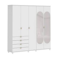 Guarda-Roupa Casal com Espelho Look 5 Portas 4 Gavetas Branco