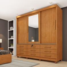 Guarda Roupa Casal com Espelho e pés 3 Portas 9 Gavetas 199cm Chicago 