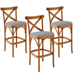 Kit 03 Banquetas Altas Cozinha Bancada Bar Sala De Jantar Estofada ávila L02 Suede Cinza - Lyam
