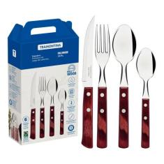 Faqueiro Tramontina Polywood Inox Cabos Madeira Vermelho 24 Peças, Ver