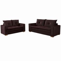 Conjunto de Sofás de 02 e 03 lugares Unique - Tudo de Móveis, Marrom