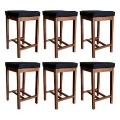 Kit 6 Banquetas Média Bali Estofada 64 Cm Madeira Maciça Suede Preto CCS