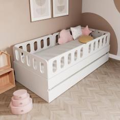 Bicama Solteiro Mdf Branco Com 04 Grades E Cabeceira Anatômica Mobilistore