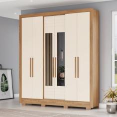 Guarda-roupa 6 Portas 3 Gavetas com Espelho B366 Nature/off White