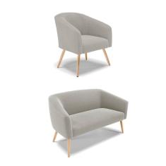 Sofá Namoradeira e Poltrona Pé Palito Natural Stella Bouclê Cinza D03 - D`Rossi