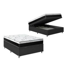 Cama Box Baú Casal 138 Tecido Sintético Preto com Colchão Espuma D33 O