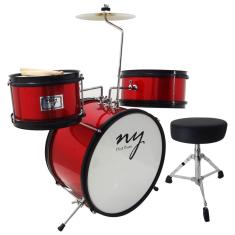Bateria Infantil Acústica 2T Vermelha com Banco e Pedal New York
