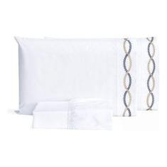 Jogo De Lençol Branco Casal Box Bordado Percal Puro Algodão - Lu Enxov