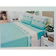 Jg Lencol Casal Super King Bordados 4 Pcs Verde 200 Fios 100% Algodao 