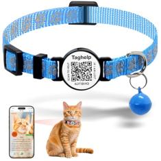 Coleira de gato com etiqueta de nome de código QR, coleiras reflexivas de gatinho com sino, etiqueta de identificação de gato personalizada, ultradurável, ajustável, liberação rápida, serve para a