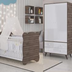 Quarto de Bebê Completo Berço com Guarda roupa 2 Portas 2 Gavetas Pipoca