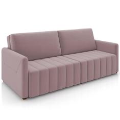 Sofá Cama Retrátil para Sala de Estar 192cm Porthos M03 Veludo Rosê - Lyam Decor
