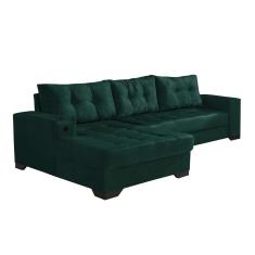 Sofá 5 Lugares Dijon com Chaise Esquerdo e Entrada USB Suede Verde
