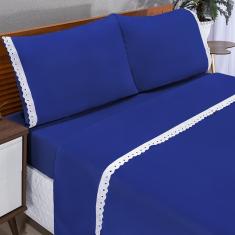 Jogo Lençol Casal King Microfibra Lese 04 Peças Azul Royal
