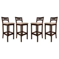 Kit 4 Banquetas Alta Estofada para Bancada Madri Madeira Capuccino Sue