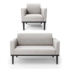 Sofá Namoradeira com Poltrona Base de Madeira Fixa Preto Marisa Veludo