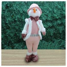 Decoração Natal Boneco de Neve Rosa Natalino 63cm