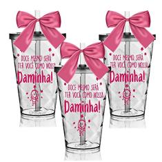 Kit 3 Copos Convite com Laço Personalizados para Daminha