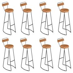 Kit 8 Banquetas Alta Astra Com Encosto Base Metálica - Pallazio