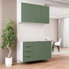 Cozinha Modulada 2 Peças sem Tampo 1 Aéreo 3 Portas e 1 Balcão Pia Ipanema Cabecasa Madeiramadeira Verde