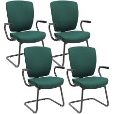 Kit 4 Cadeiras De Escritório Fixa Executiva Office Preto Slim Alta Flexi P03 Poliéster Verde - Lyam