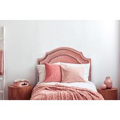 Cabeceira Solteiro Provençal 90x60cm Dupla Veludo Rosê Tachas Fumê