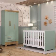 Quarto de Bebê com Guarda Roupa 3 Portas 2 Gavetas Berço 3 em 1 Catavento Maya Rodial