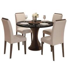 Conjunto Sala De Jantar 4 Cadeiras C/vidro York Imbuia - A Móveis Arap
