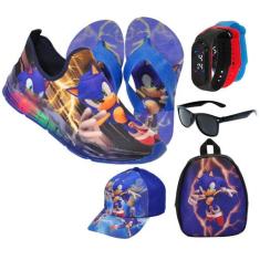 Tênis Led Slip On Masculino Carrinho/Sonic Infantil Luzinha + Mochila 