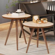 Mesinhas Laterais Sofá Sala Canto Off White Freijó