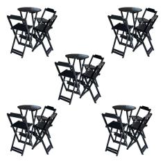 Kit 5 Jogos De Mesa Bistrô Banqueta Bistrô Madeira Maciça Assento Madeira Preto Preguiçosa