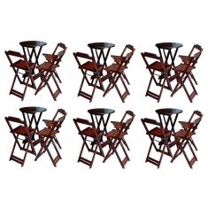 Kit 6 Jogos De Mesa Bistrô De Madeira Dobrável Com 3 Banquetas - Imbuia