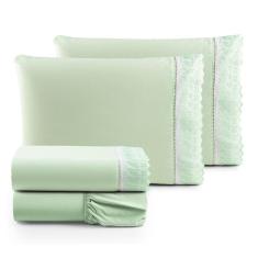 Jogo De Lençol Casal Suave Barrado Lese 4 Peças Barato - Verde