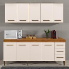 Cozinha Completa 9 Portas E 3 Gavetas Atenas Kaiki Moveis Nature-off White