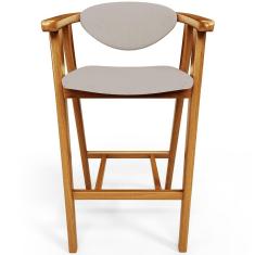 Banqueta Alta Cecília L02 Assento em Linho Base Fixa com Encosto Altura 102 cm Bege para Cozinha
