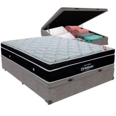 Cama Box Baú Cinza E Colchão Elegant Molas Ensacadas Casal Ortobom