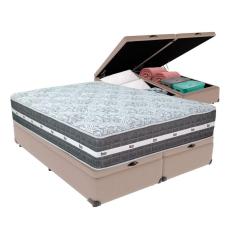 Cama Box Com Baú Bege E Colchão Queen Black Grafit Bege