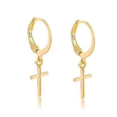 Brinco Masculino Argola Cruz Folheado A Ouro - Jhulias Joias E Semi Jo