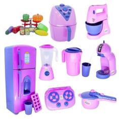 Kit Cozinha Infantil Rosa Geladeira Air Fryer Legumes 21Pç - Altimar