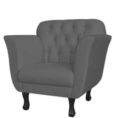 Poltrona Decorativa Helena Pés Luis XV Suede Cinza - DS Estofados