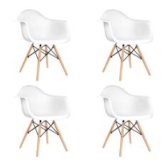 Kit 4 Cadeiras Eames Eifflel Com Braço Daw De Madeira Com Assento Branco - Cor: Branco
