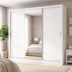 Guarda-Roupa Casal com Espelho 3 Portas de Correr e 4 Gavetas Plata Br