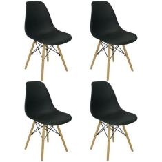 Kit 4 Cadeiras Charles Eames Eiffel Wood Design Varias Cores - Preta -