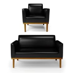 Sofá Namoradeira com Poltrona Base de Madeira Fixa Castanho Marisa Corano - D`Rossi